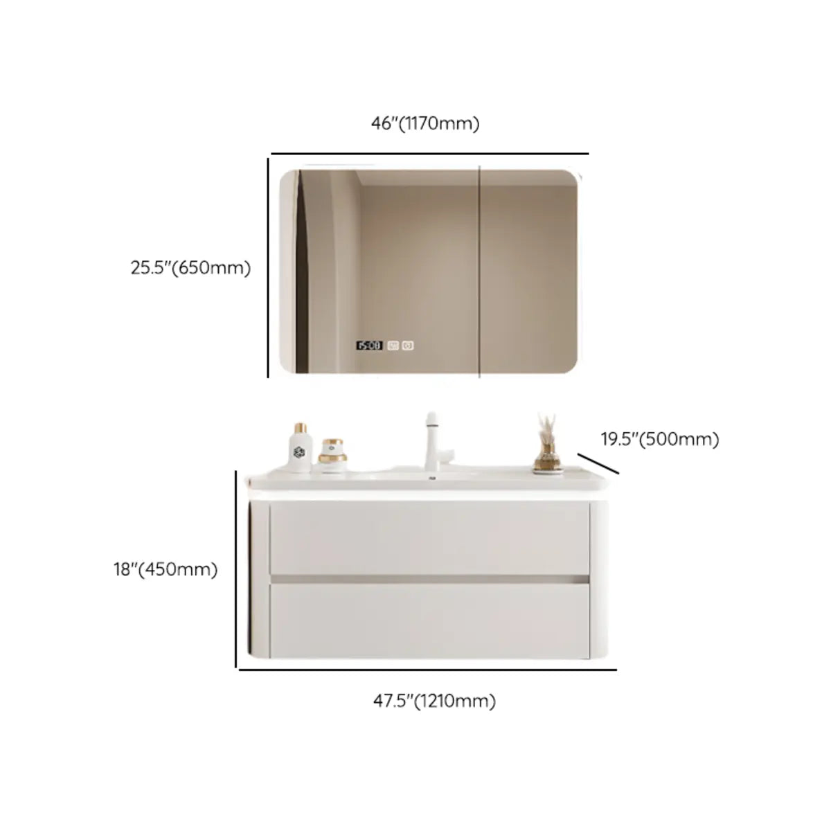 White Wood Storage Bathroom Vanity with Mirror and Drawers Image - 24