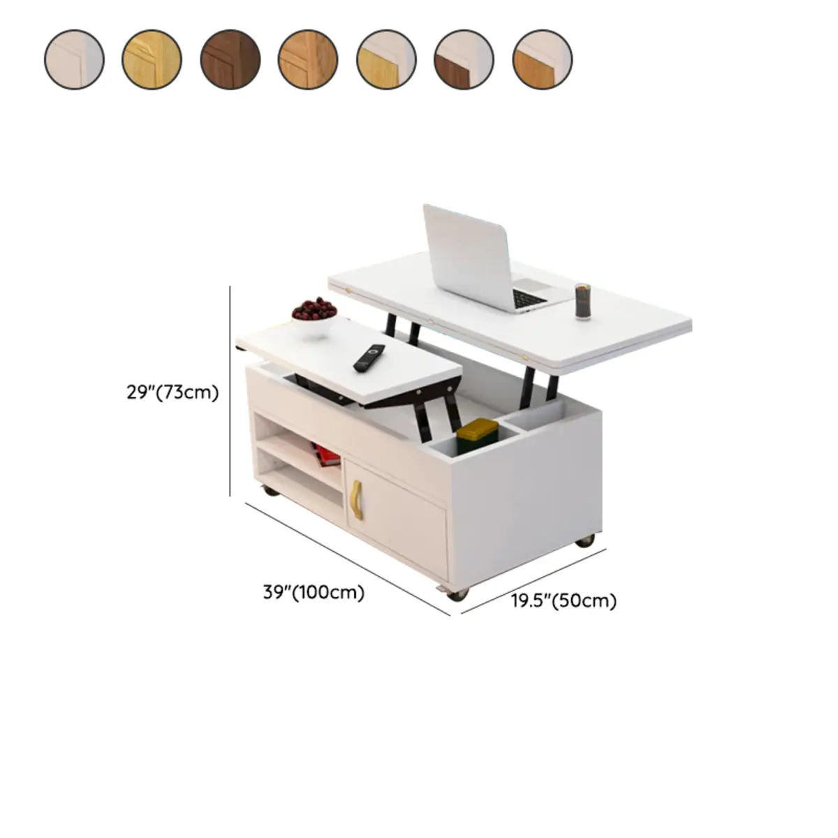 White Wood Storage Convertible Lift Top Coffee Table