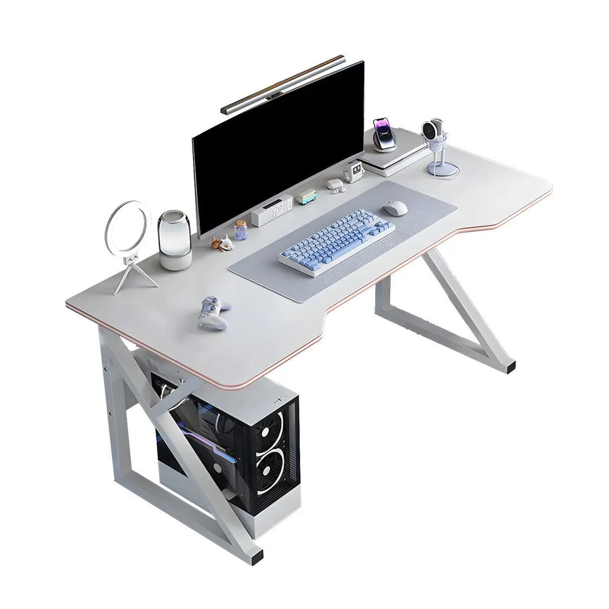 White Wood Storage Steel Trestle Curved Computer Desk Image - 10