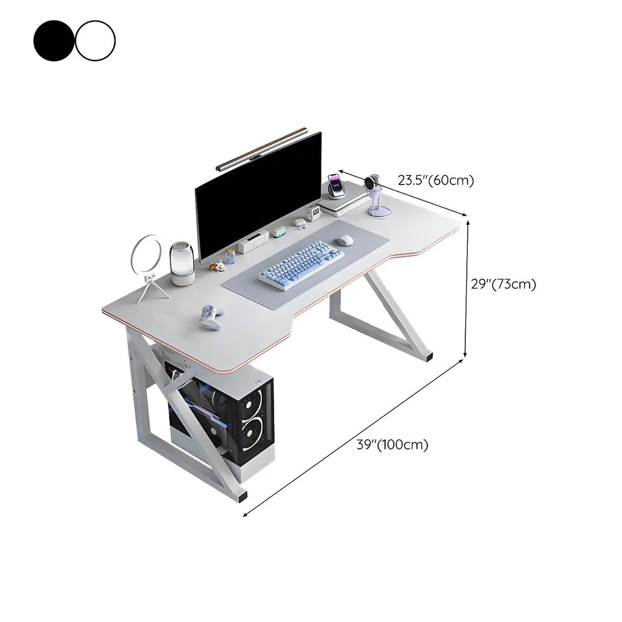 White Wood Storage Steel Trestle Curved Computer Desk Image - 13