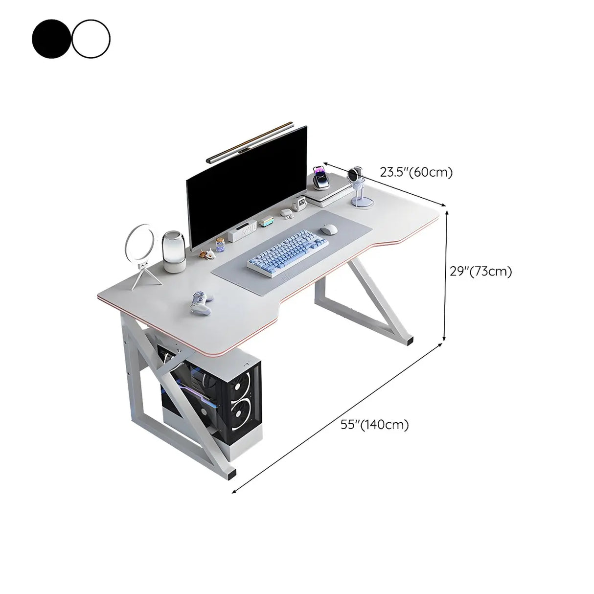 White Wood Storage Steel Trestle Curved Computer Desk Image - 15