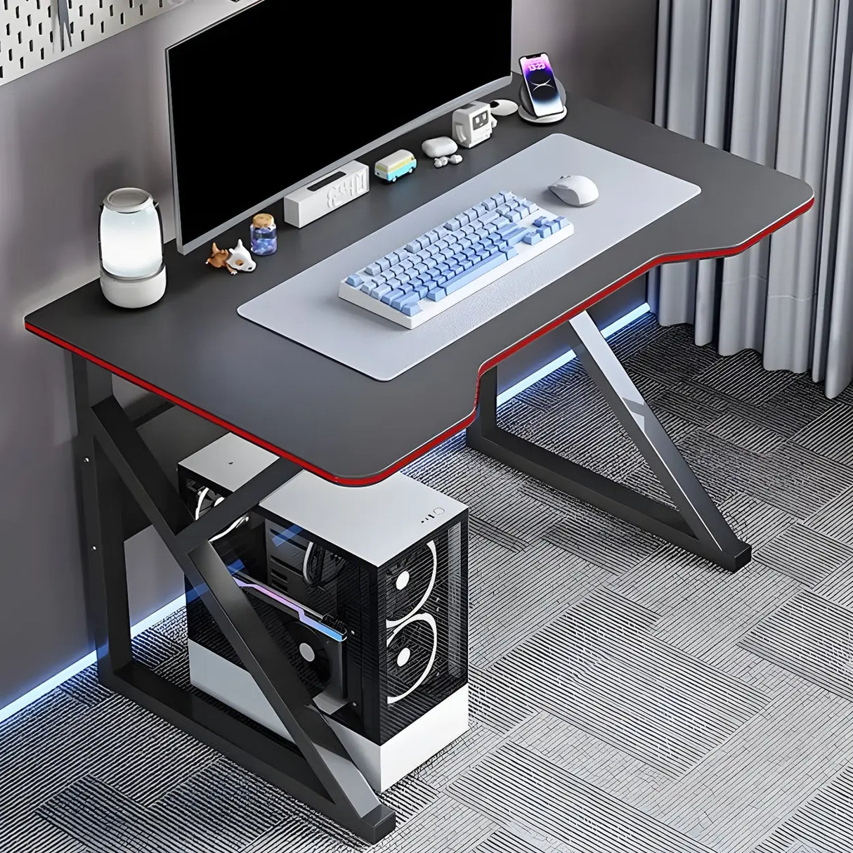 White Wood Storage Steel Trestle Curved Computer Desk Image - 3