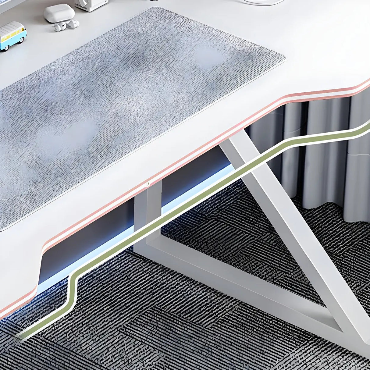 White Wood Storage Steel Trestle Curved Computer Desk Image - 6