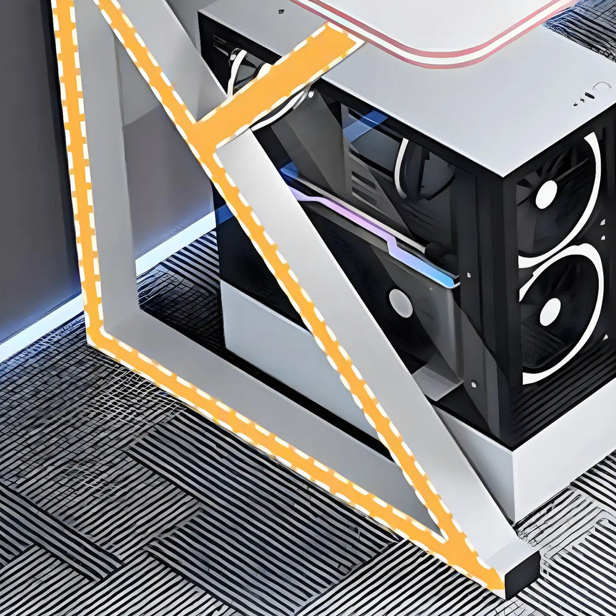 White Wood Storage Steel Trestle Curved Computer Desk Image - 8