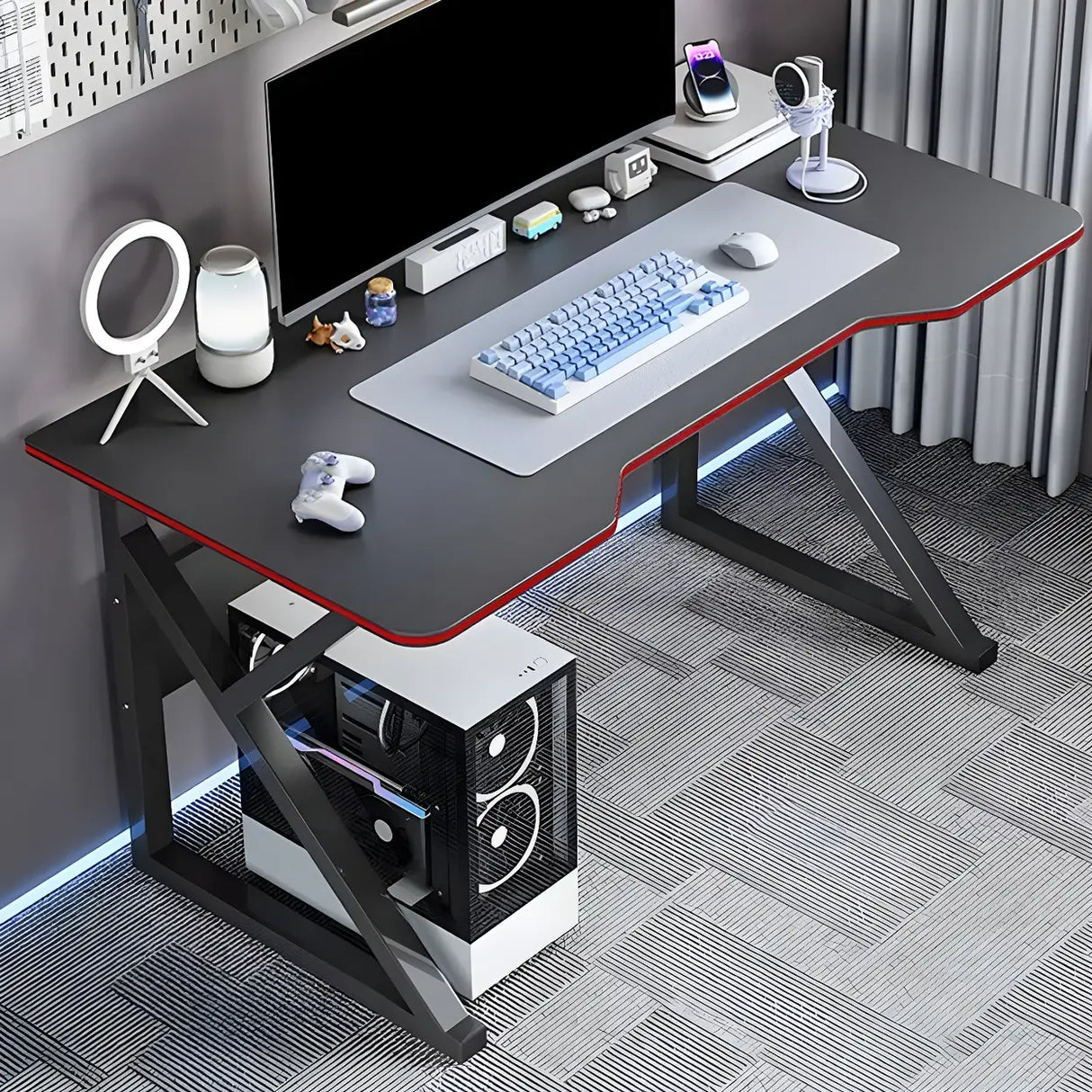 White Wood Storage Steel Trestle Curved Computer Desk Image - 9