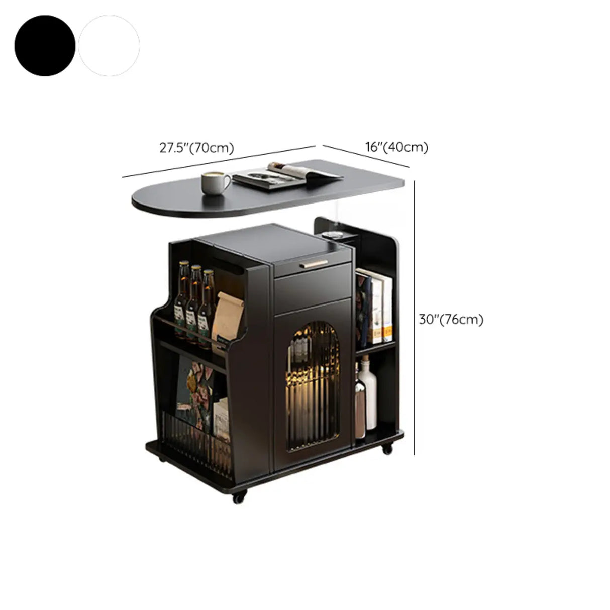 White Wood Swivel Adjustable Height Storage End Table