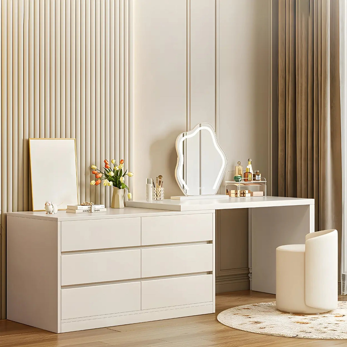 White Wood Width Standard Makeup Vanity with Drawers Image - 1