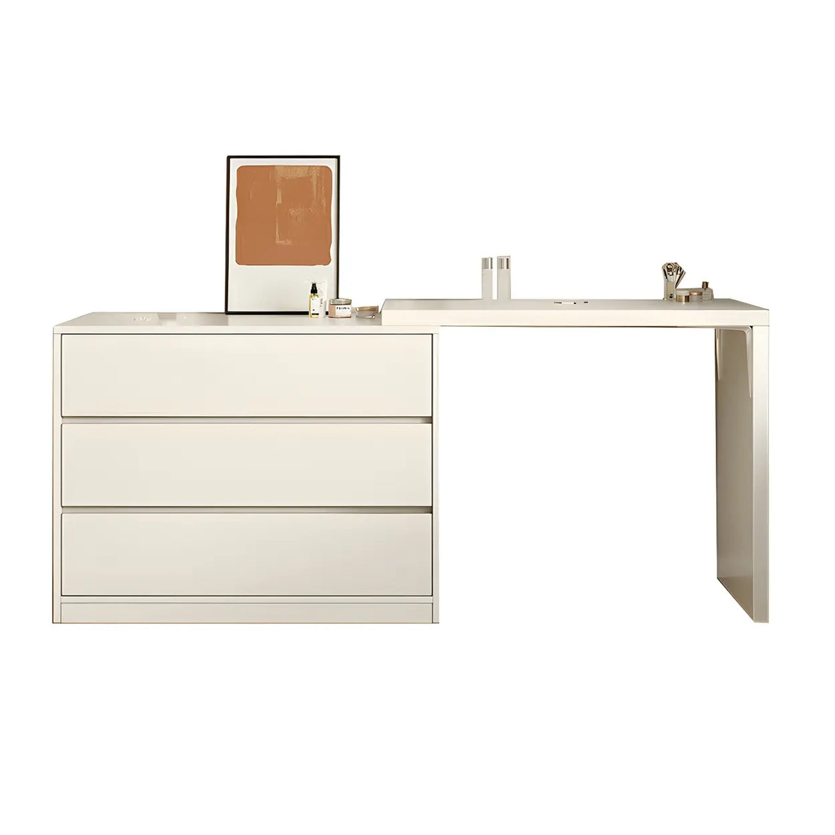 White Wood Width Standard Makeup Vanity with Drawers Image - 10