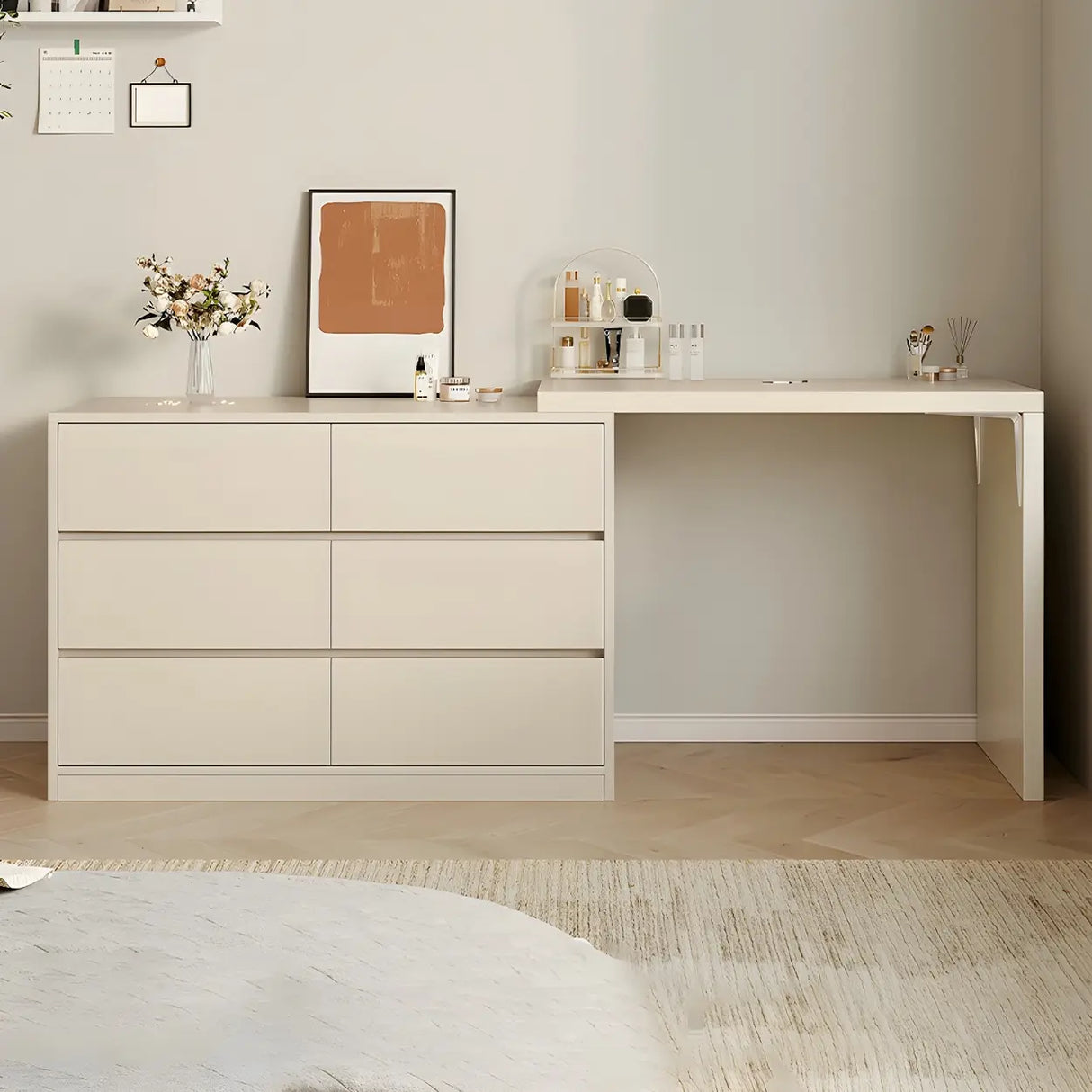 White Wood Width Standard Makeup Vanity with Drawers Image - 11