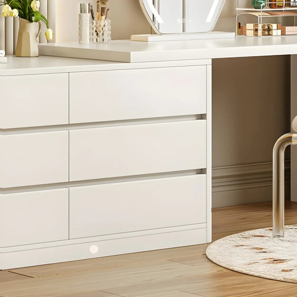 White Wood Width Standard Makeup Vanity with Drawers Image - 12