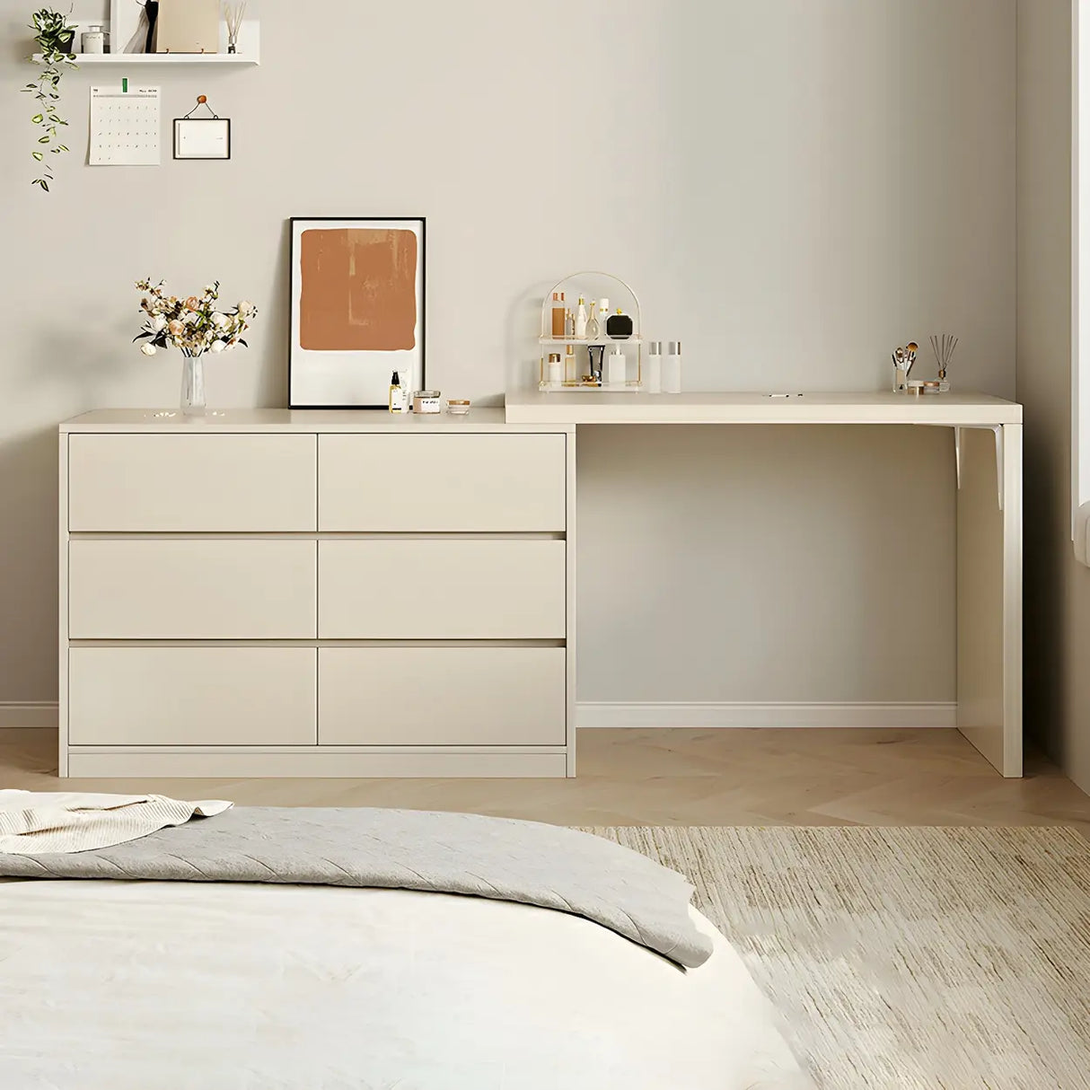 White Wood Width Standard Makeup Vanity with Drawers Image - 13