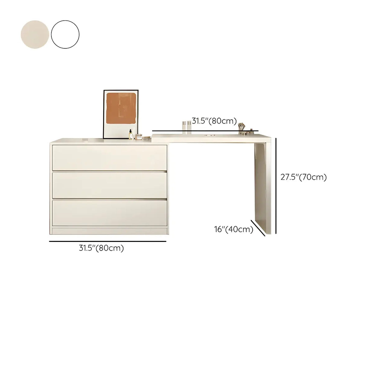 White Wood Width Standard Makeup Vanity with Drawers
