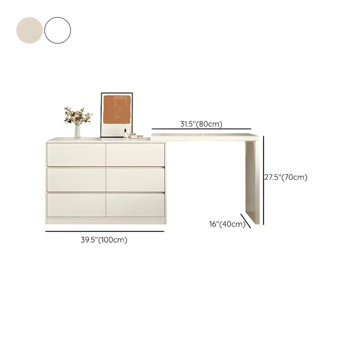 White Wood Width Standard Makeup Vanity with Drawers Image - 16