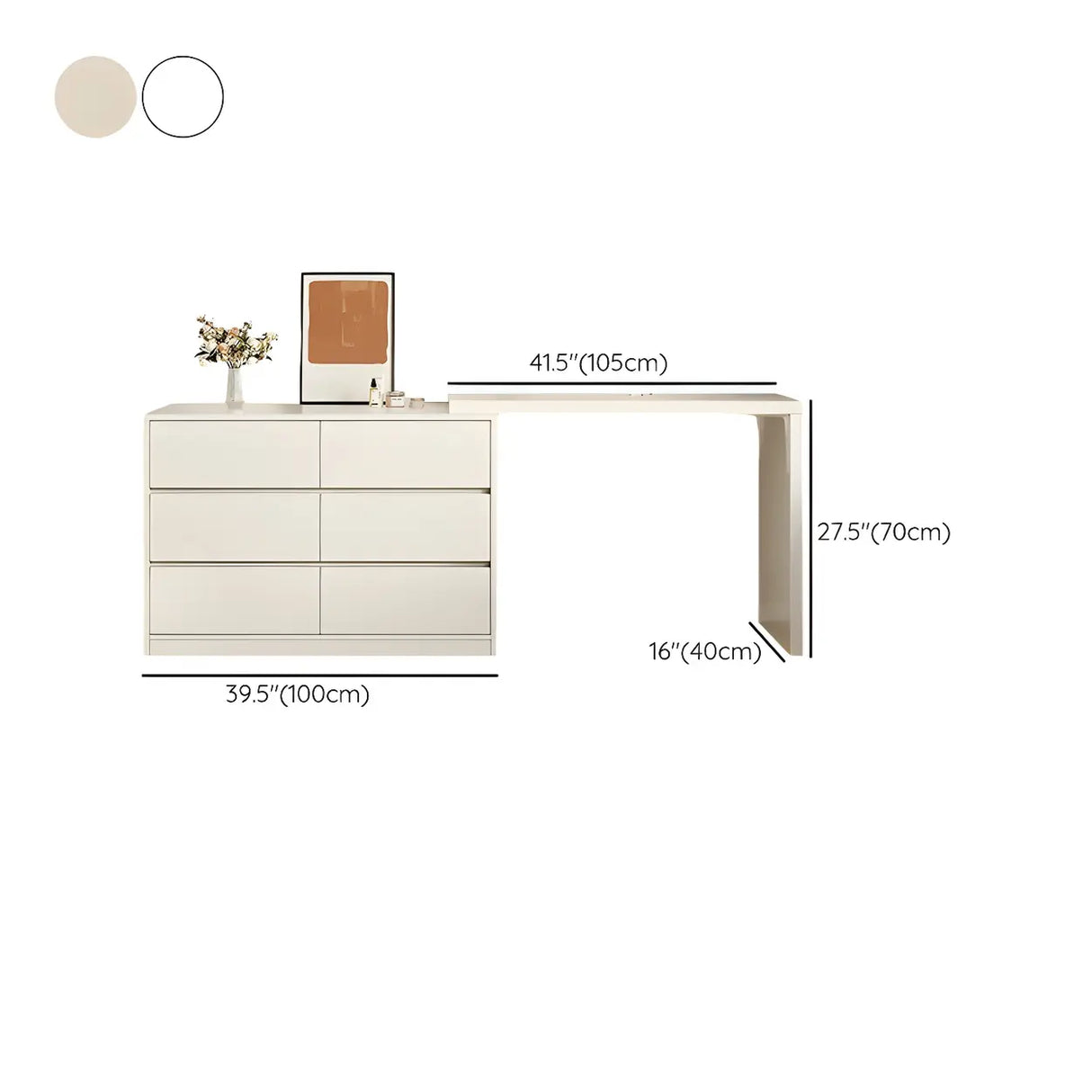 White Wood Width Standard Makeup Vanity with Drawers Image - 17
