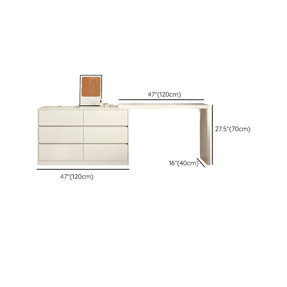 White Wood Width Standard Makeup Vanity with Drawers Image - 18