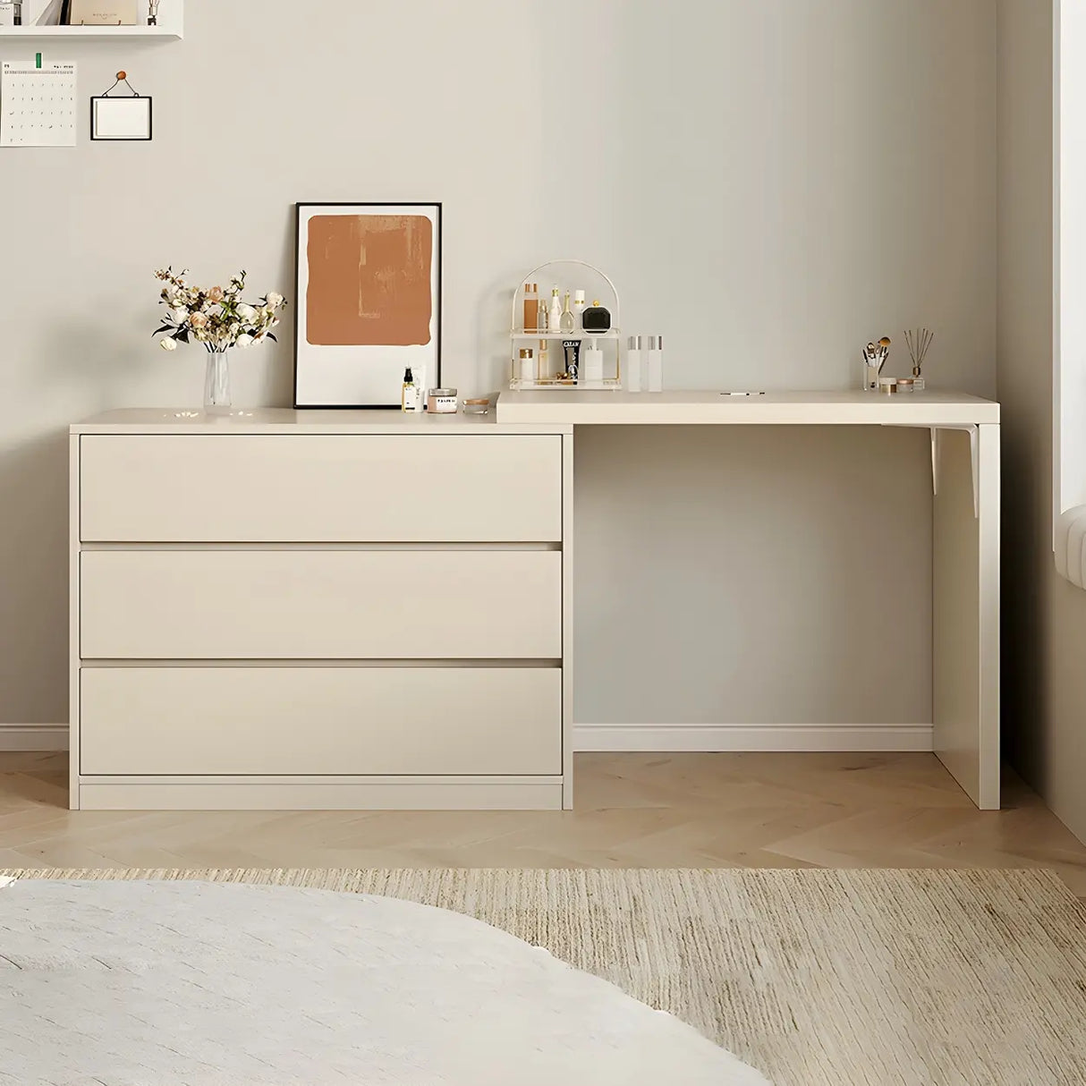 White Wood Width Standard Makeup Vanity with Drawers Image - 3