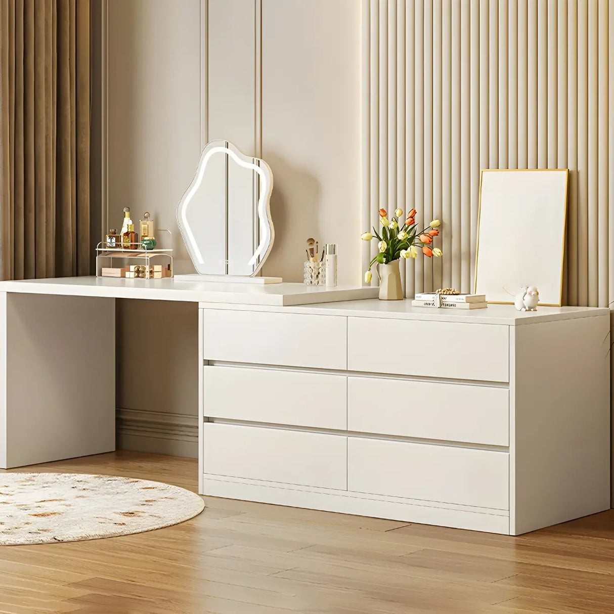 White Wood Width Standard Makeup Vanity with Drawers Image - 4