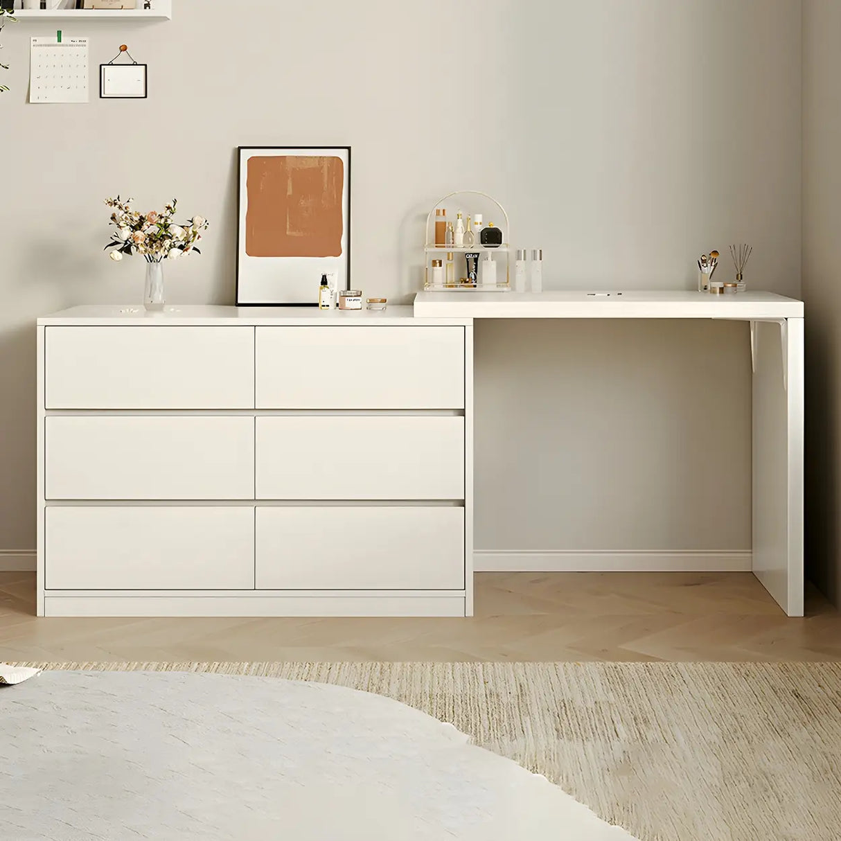 White Wood Width Standard Makeup Vanity with Drawers Image - 5