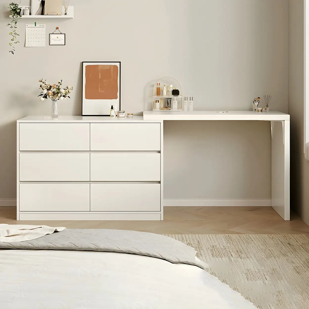 White Wood Width Standard Makeup Vanity with Drawers Image - 7