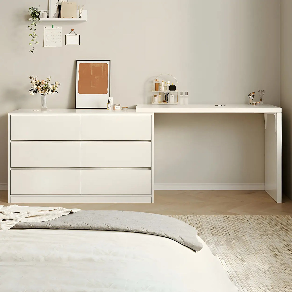 White Wood Width Standard Makeup Vanity with Drawers Image - 9