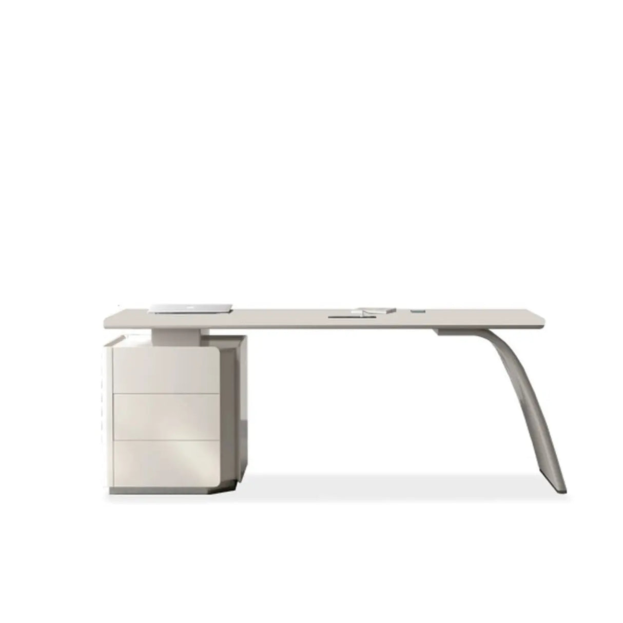 White Wooden Computer Desk with Drawers and Storage Image - 2