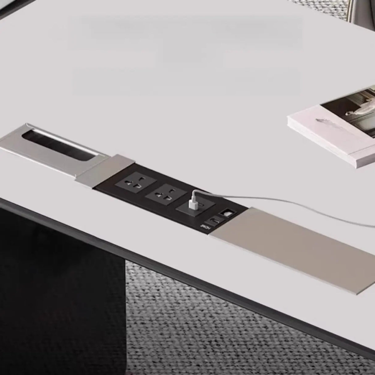 White Wooden Computer Desk with Drawers and Storage Image - 3