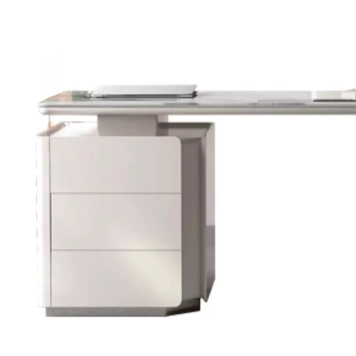 White Wooden Computer Desk with Drawers and Storage Image - 5