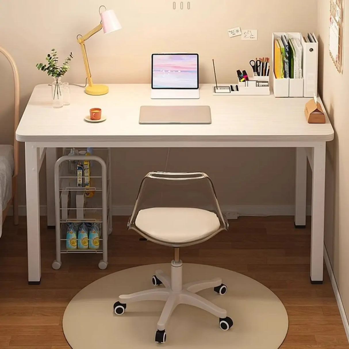 White Wooden Computer Desk with Storage Image - 1