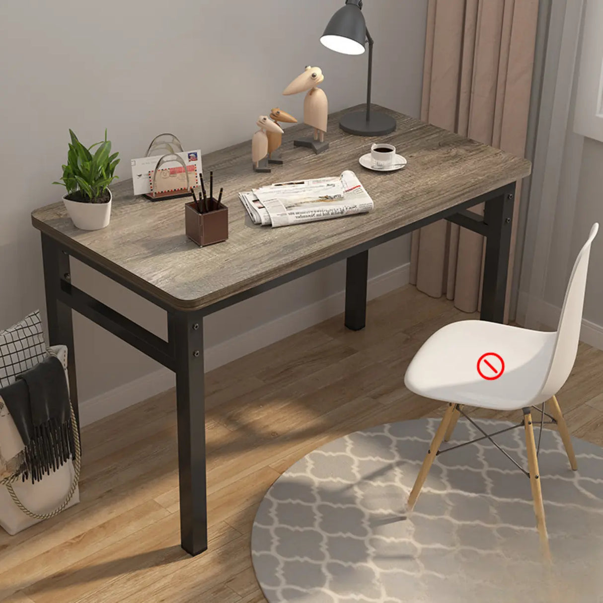 White Wooden Computer Desk with Storage Image - 2