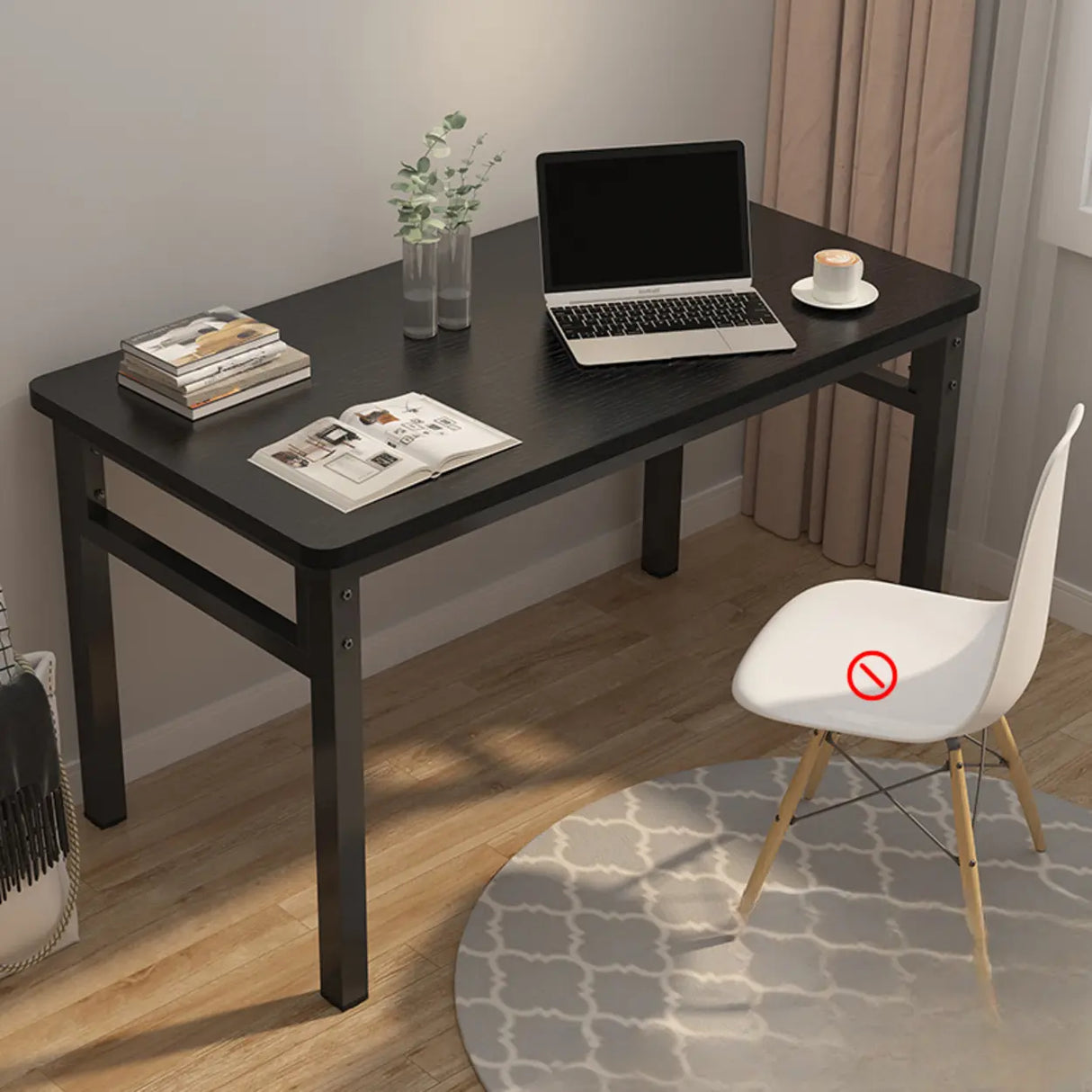 White Wooden Computer Desk with Storage Image - 3