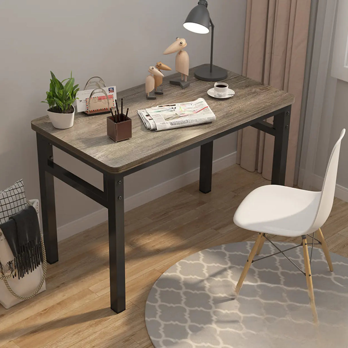 White Wooden Computer Desk with Storage Image - 4