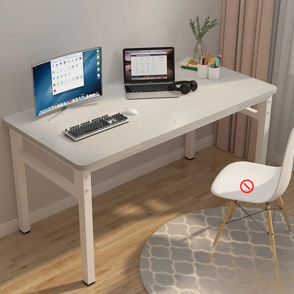 White Wooden Computer Desk with Storage Image - 5
