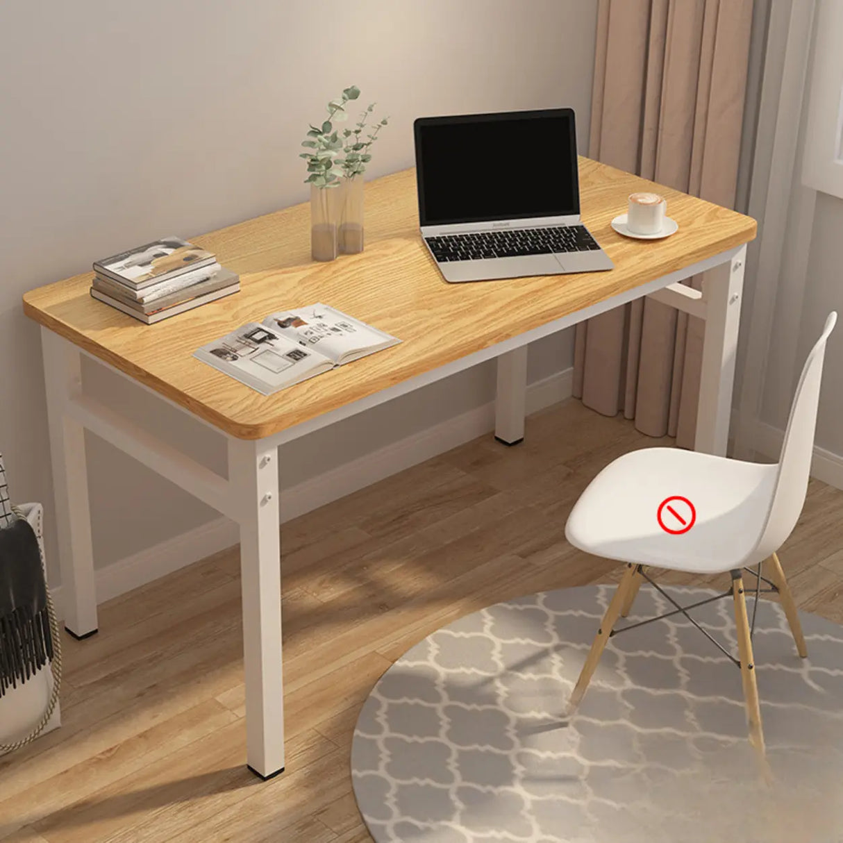 White Wooden Computer Desk with Storage Image - 7