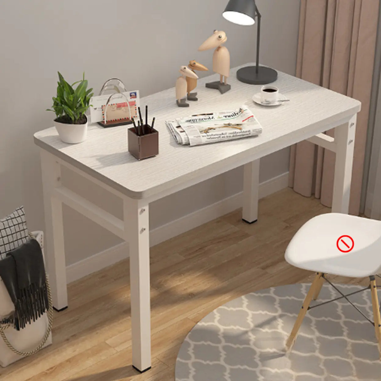 White Wooden Computer Desk with Storage Image - 9