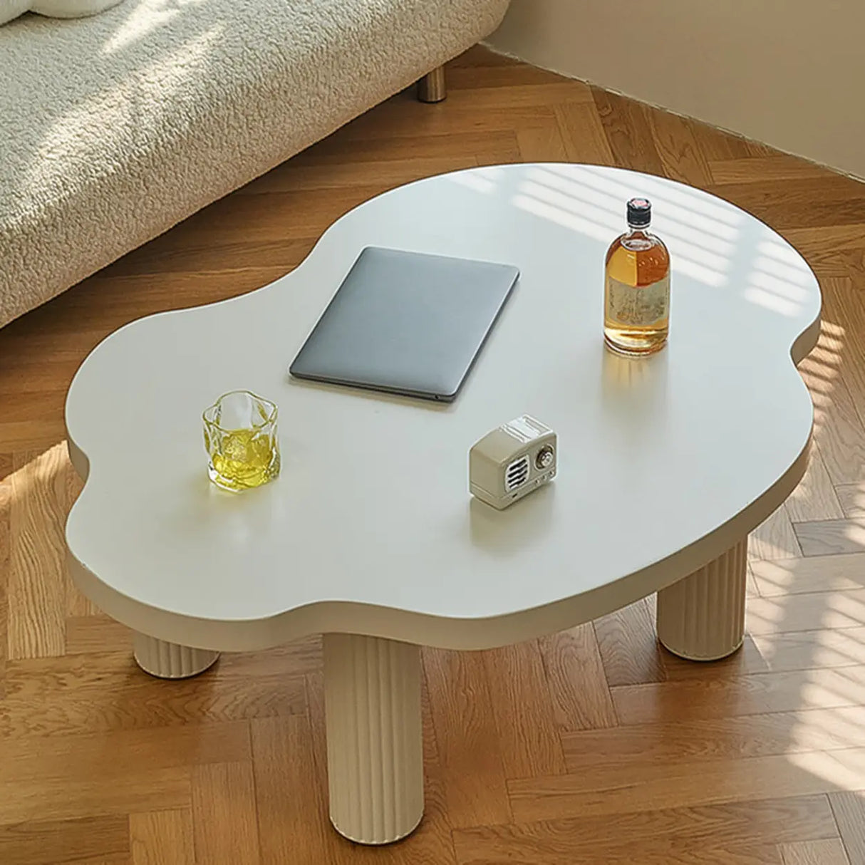 White Wooden Free Form Coffee Table with Four Legs Image - 1