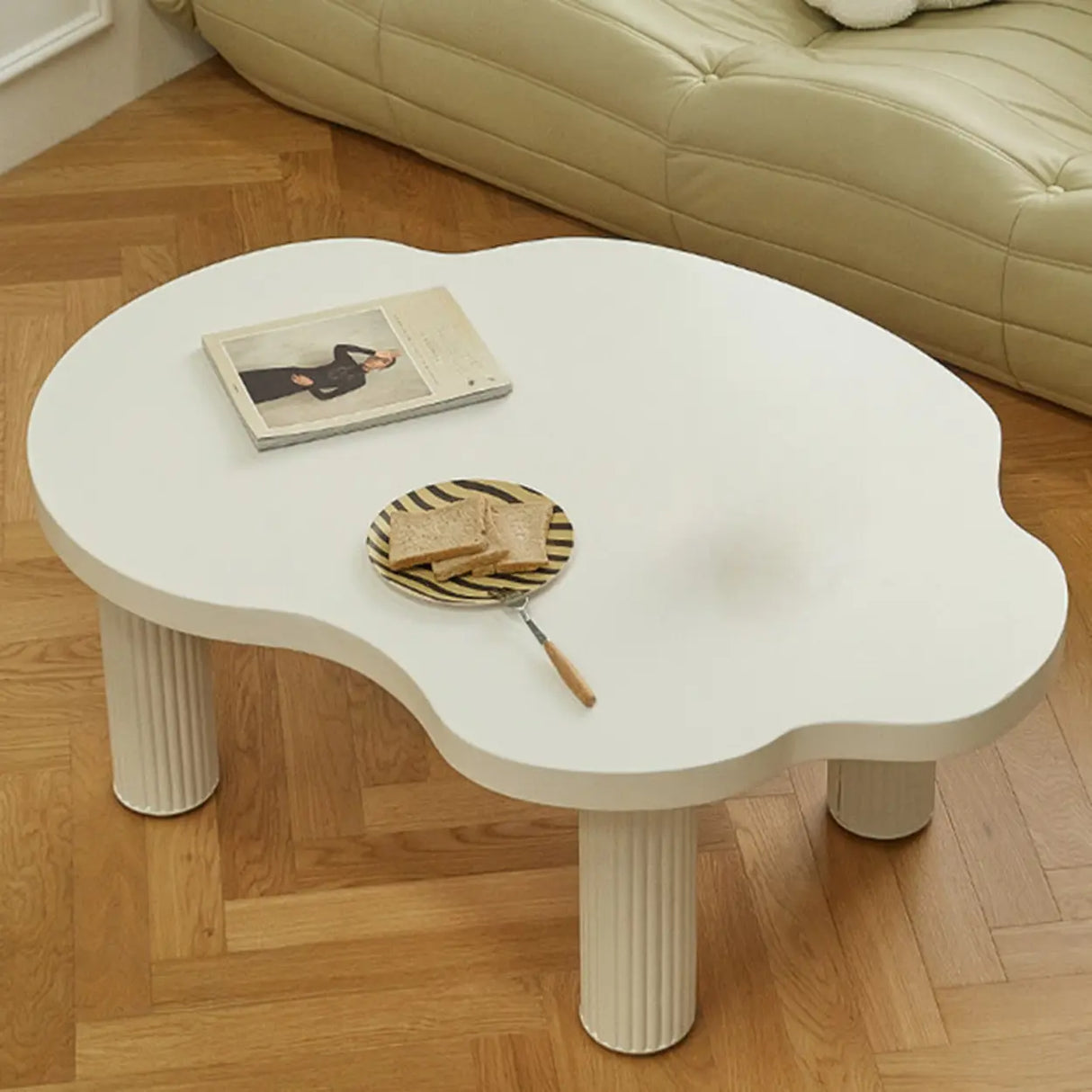 White Wooden Free Form Coffee Table with Four Legs Image - 3