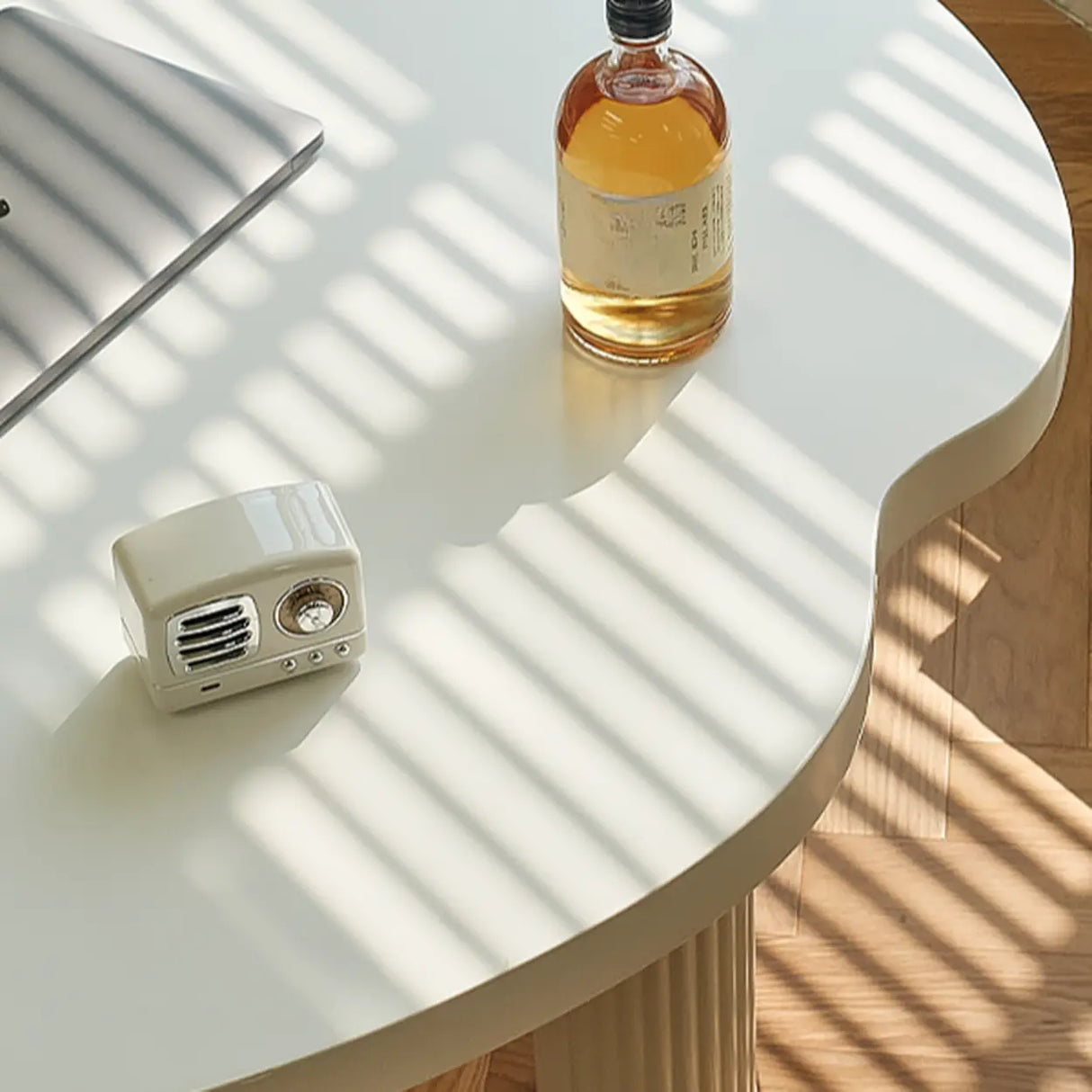 White Wooden Free Form Coffee Table with Four Legs Image - 5