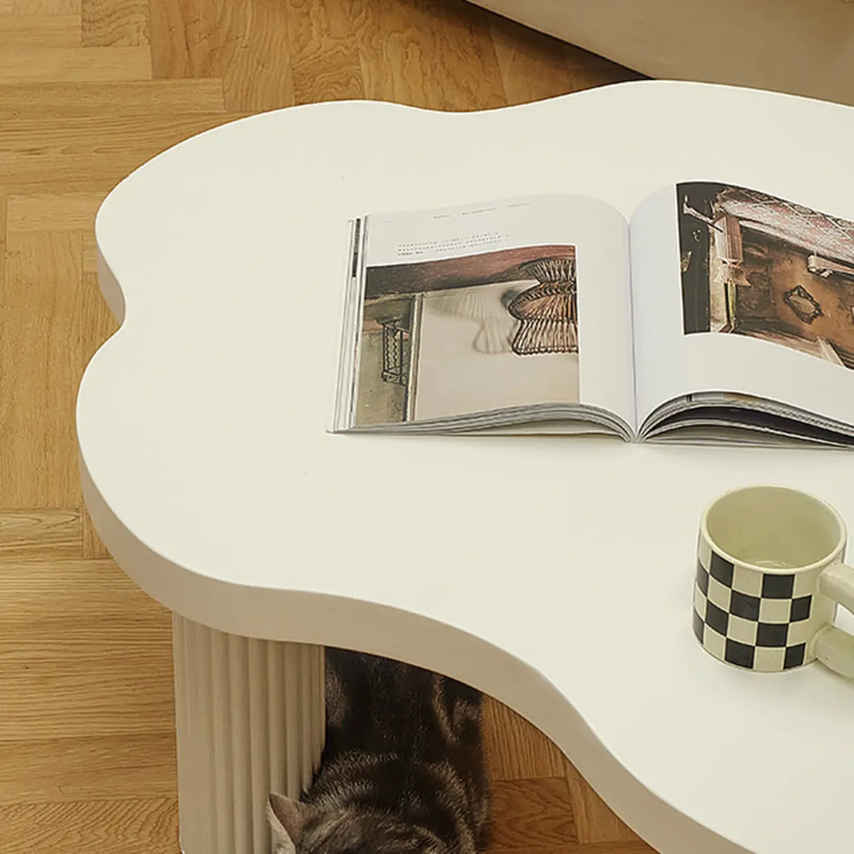 White Wooden Free Form Coffee Table with Four Legs Image - 7