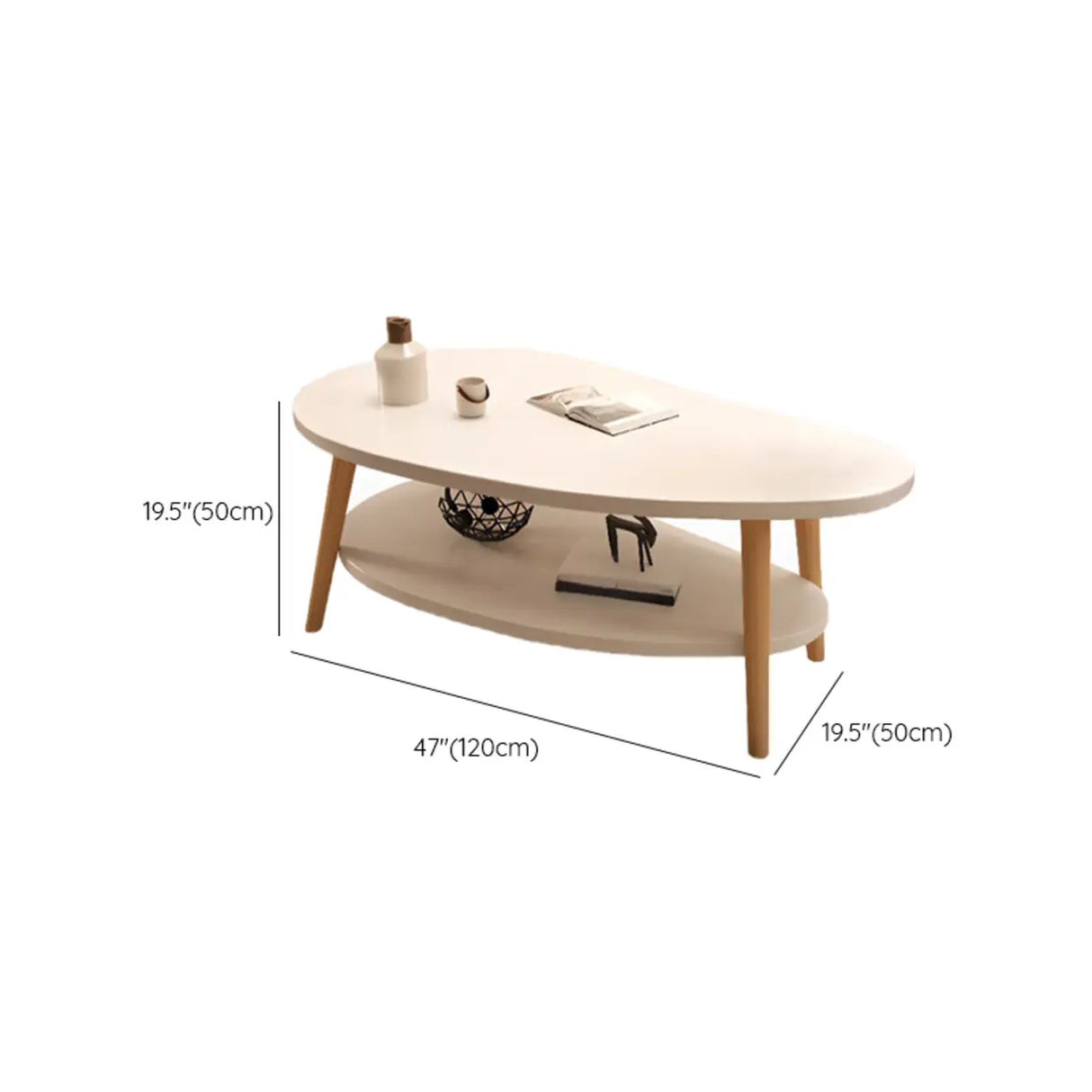 White Wooden Free Form Coffee Table with Shelf Image - 13
