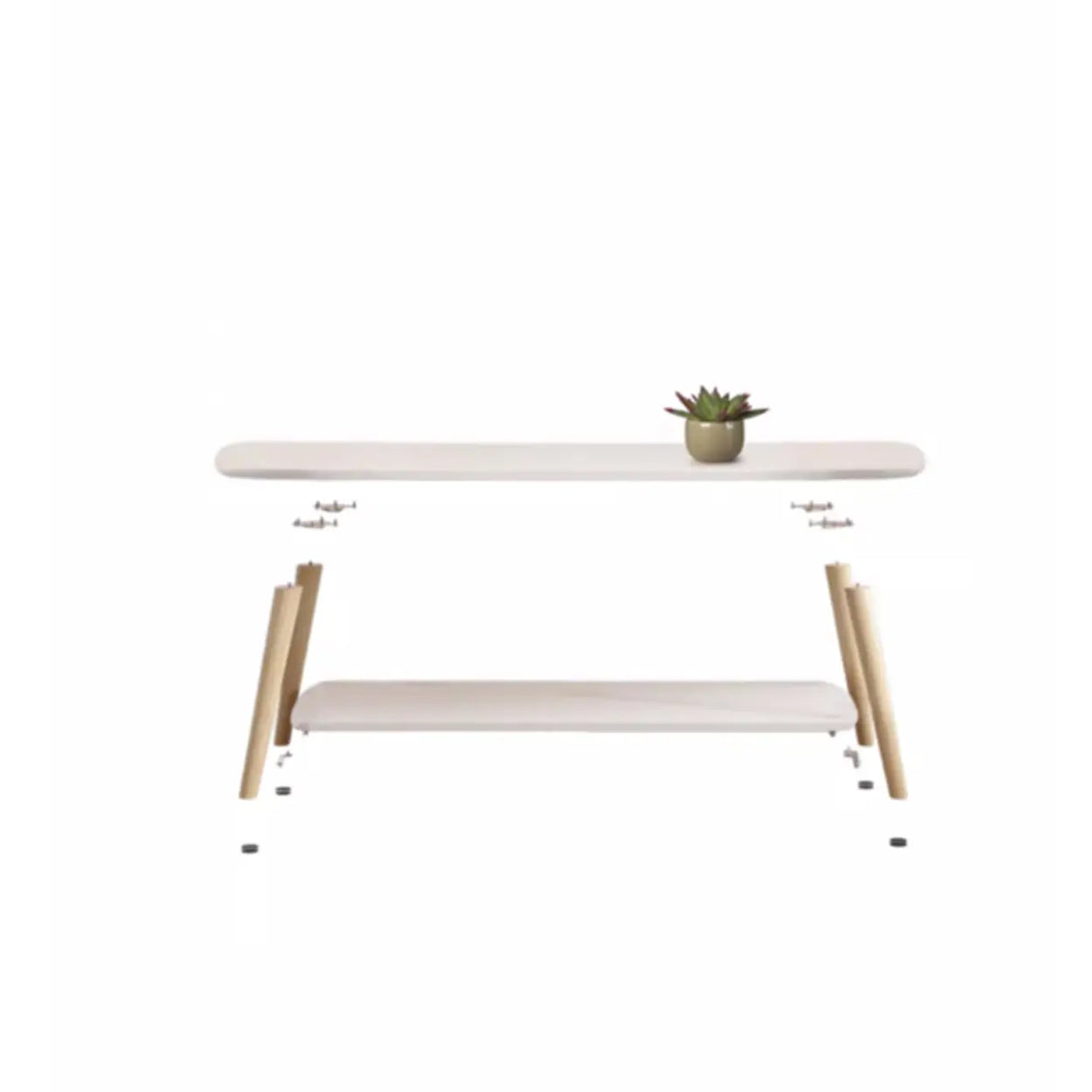 White Wooden Free Form Coffee Table with Shelf Image - 4