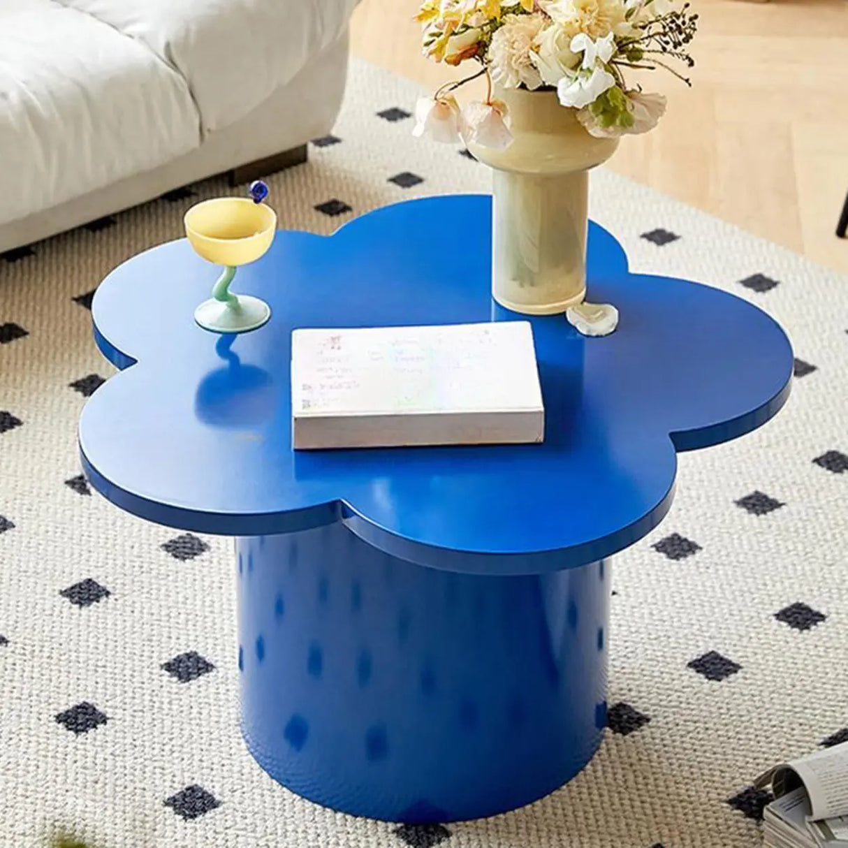 White Wooden Free Form Flower Shape Coffee Table Image - 12