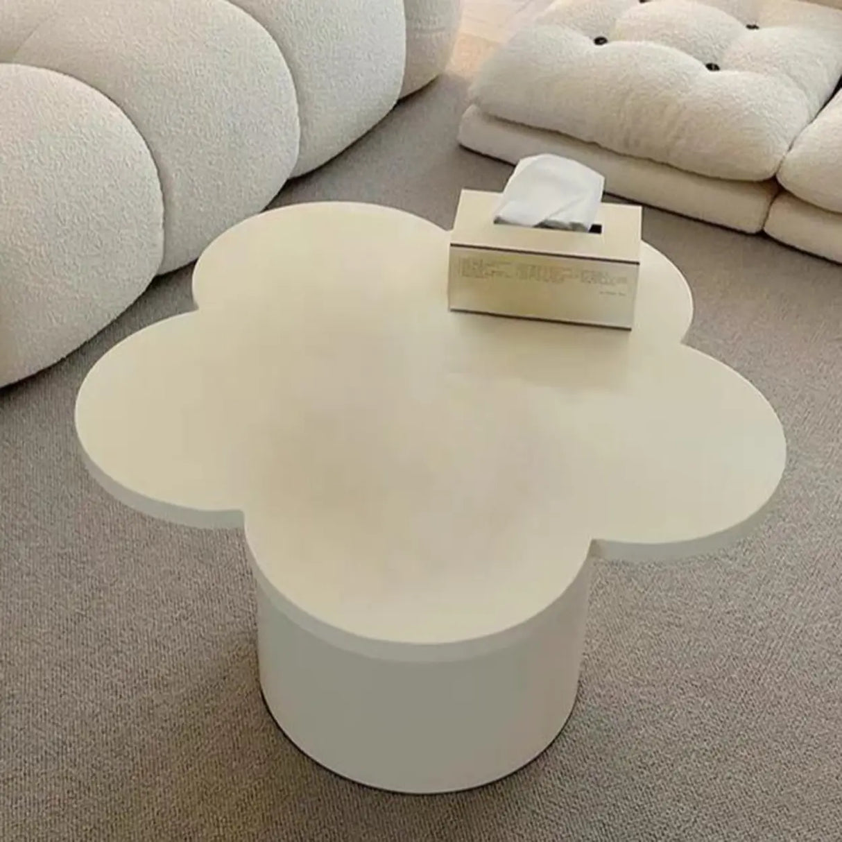 White Wooden Free Form Flower Shape Coffee Table Image - 1
