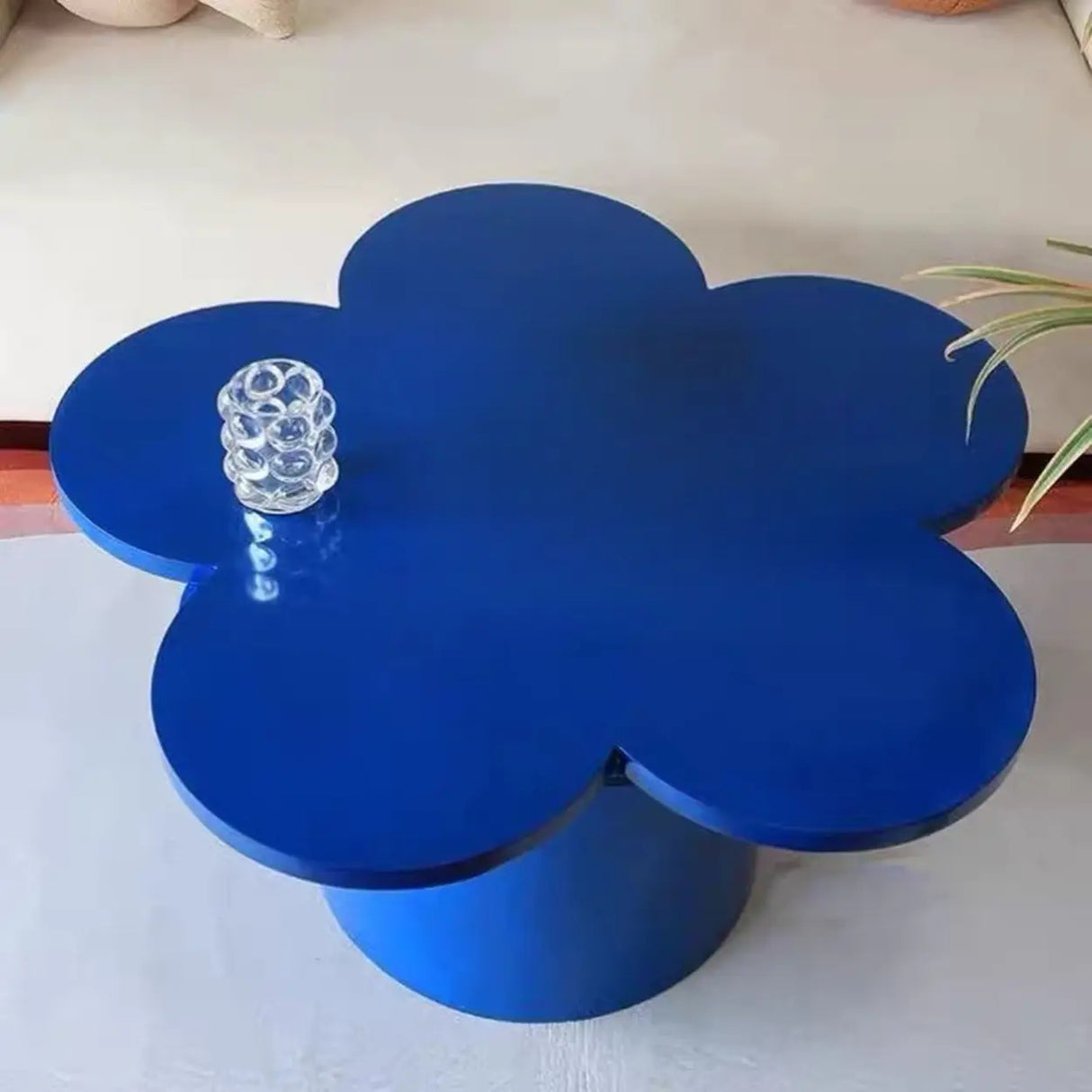 White Wooden Free Form Flower Shape Coffee Table Image - 2