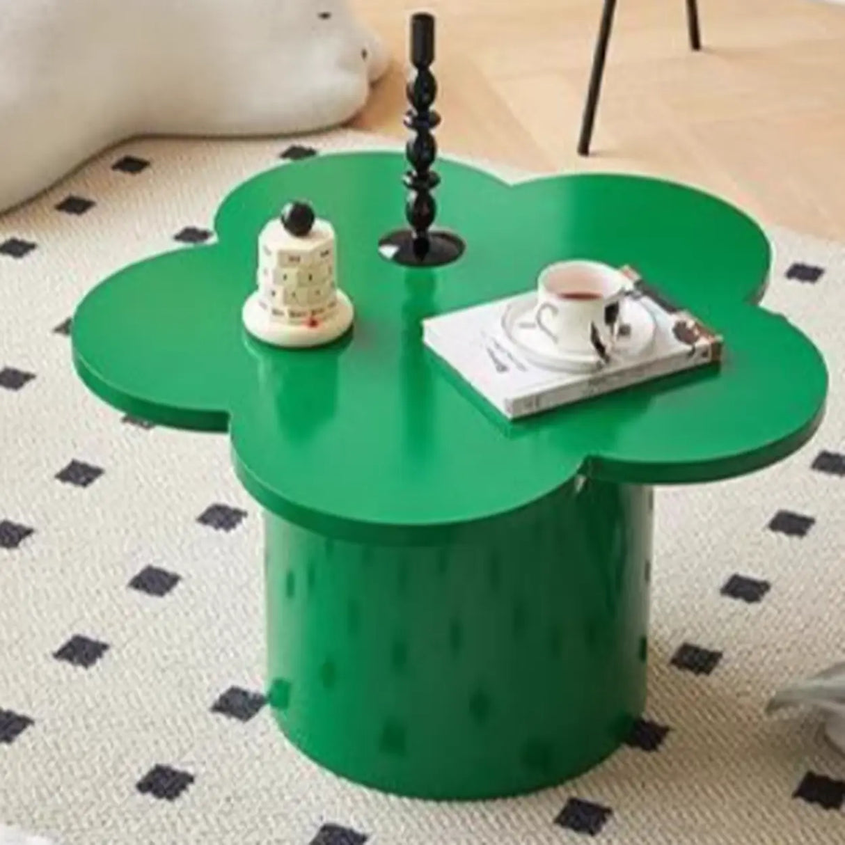 White Wooden Free Form Flower Shape Coffee Table Image - 4