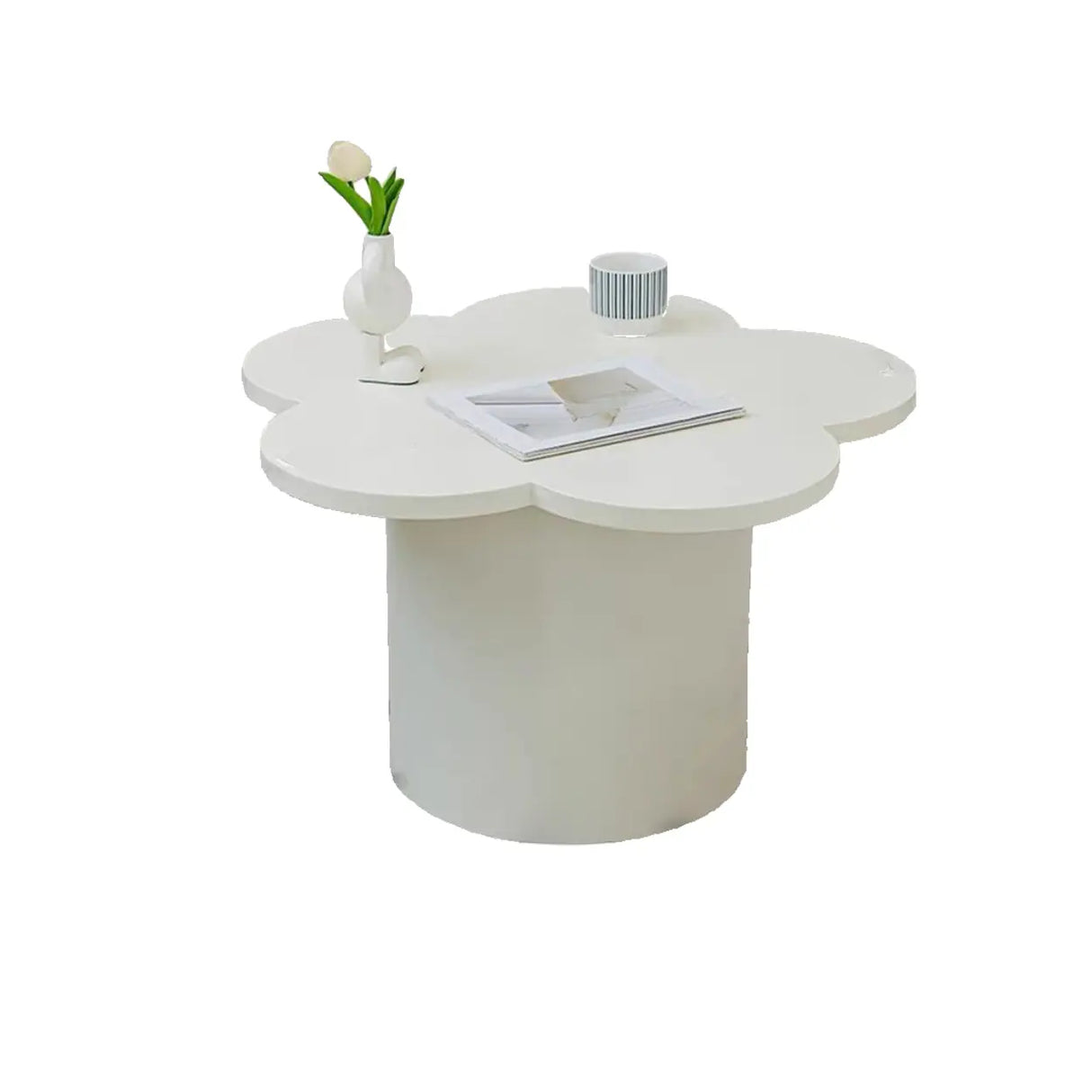 White Wooden Free Form Flower Shape Coffee Table Image - 7
