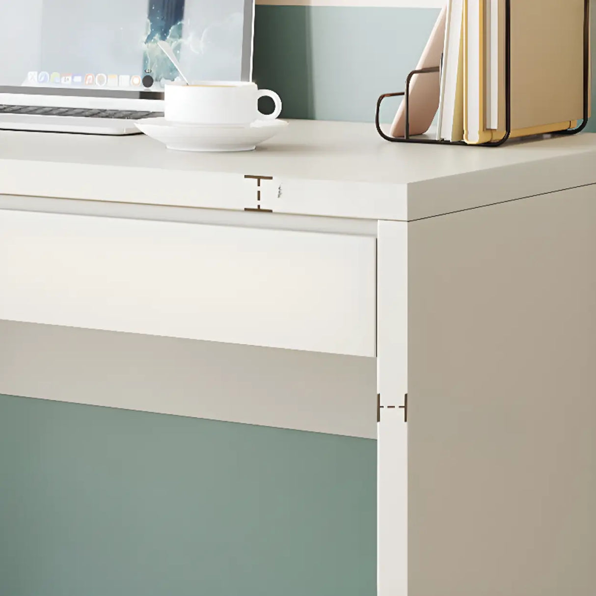 White Wooden Rectangular Single Desk with Drawers Image - 10