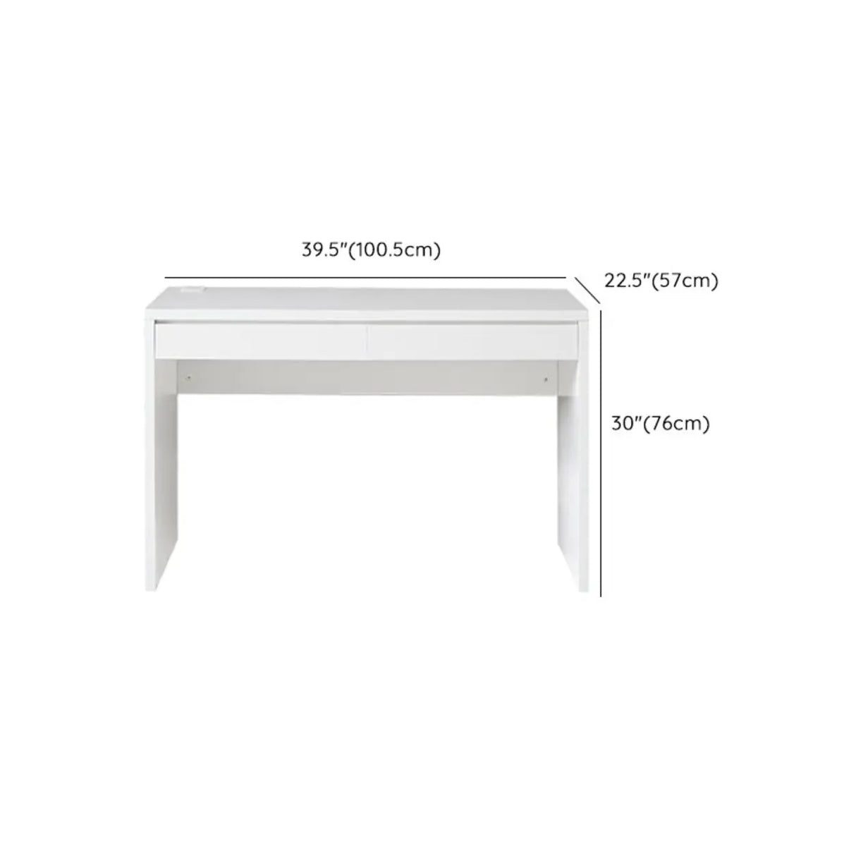 White Wooden Rectangular Single Desk with Drawers