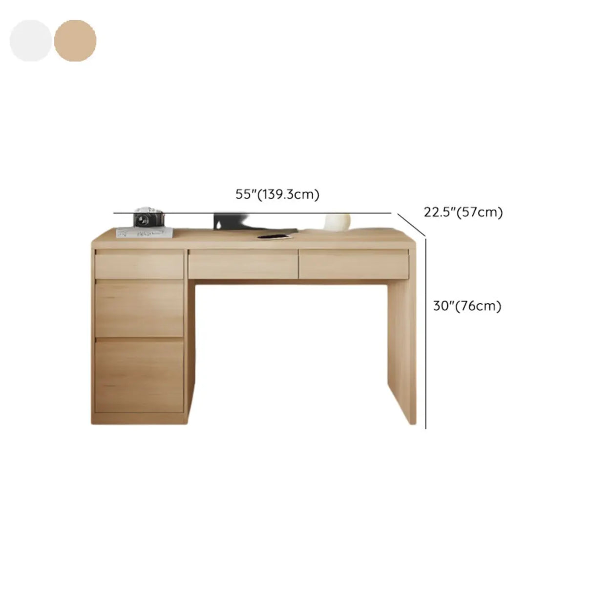 White Wooden Rectangular Single Desk with Drawers Image - 16