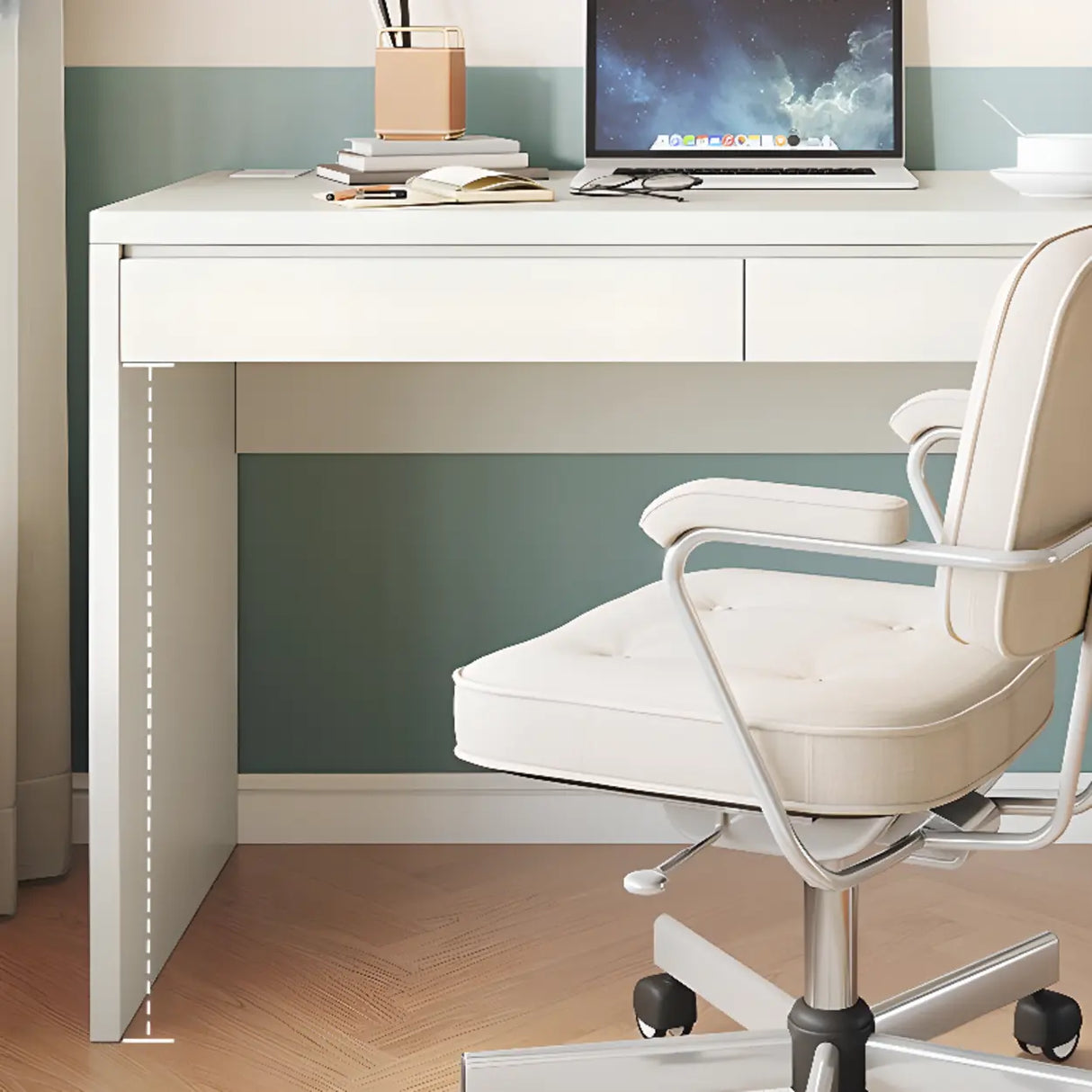 White Wooden Rectangular Single Desk with Drawers Image - 4