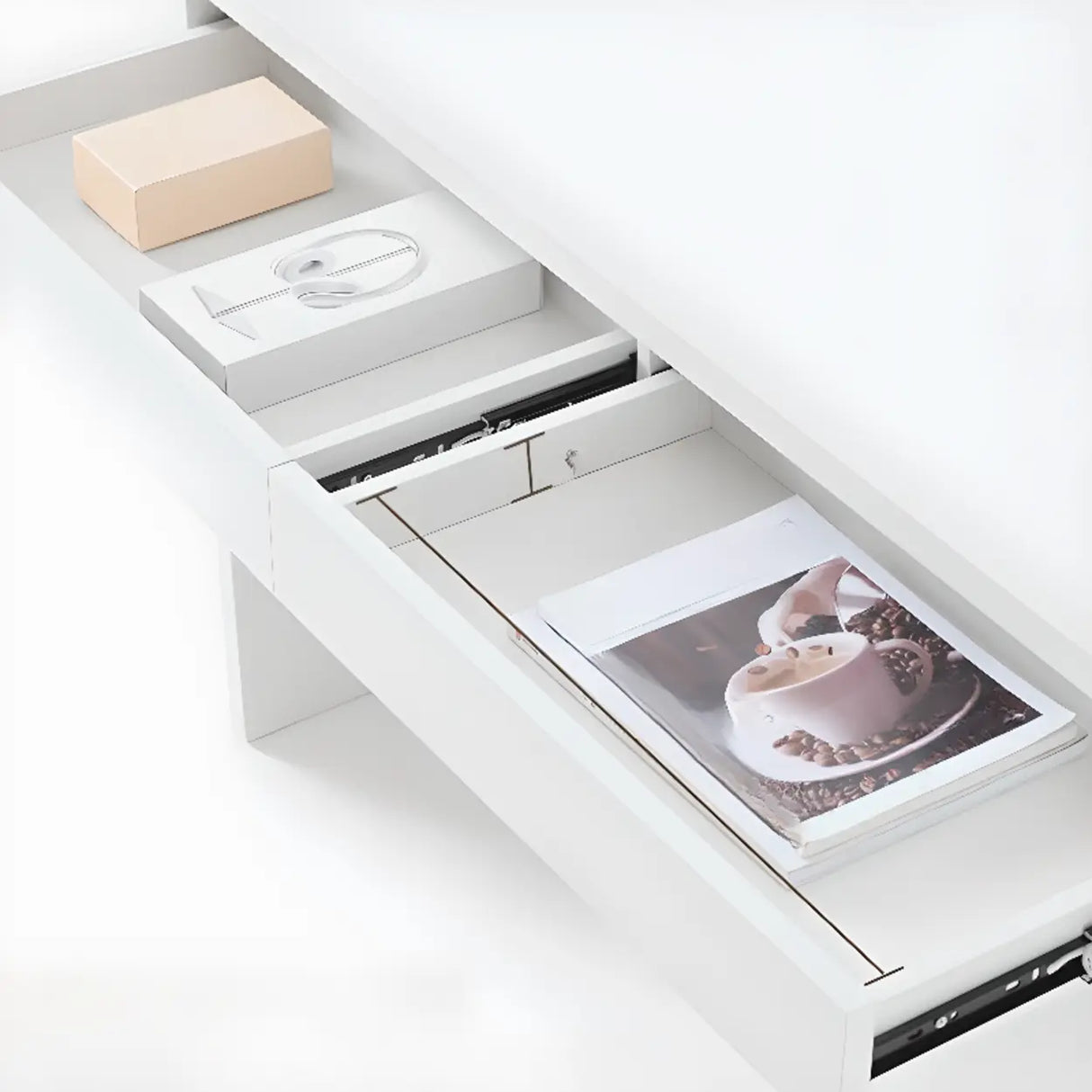 White Wooden Rectangular Single Desk with Drawers Image - 6